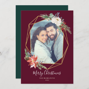 Christmas Botanicals Geometric Red Photo Holiday Card