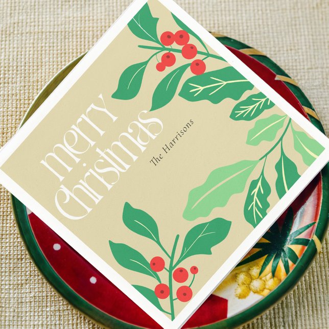 Christmas Botanicals Holly Leaves and Berries Napkin (Creator Uploaded)