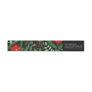 Christmas Botanicals (on Black) Return Address Wrap Around Label