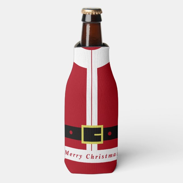 Christmas Bottle Cooler with Santa Clothes Funny (Bottle Front)