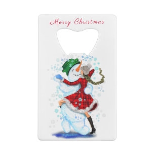 Christmas Bottle Opener Snowman and Girl Dance