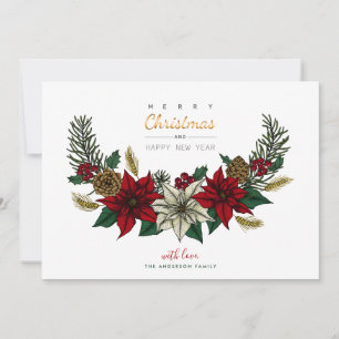 Christmas Bough with Poinsettias and YOUR PHOTO Holiday Card