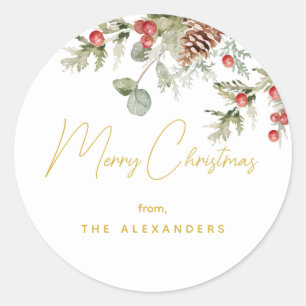 Christmas Boughs Holiday Classic Round Sticker