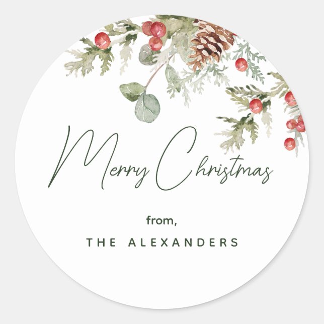 Christmas Boughs Holiday Classic Round Sticker (Front)
