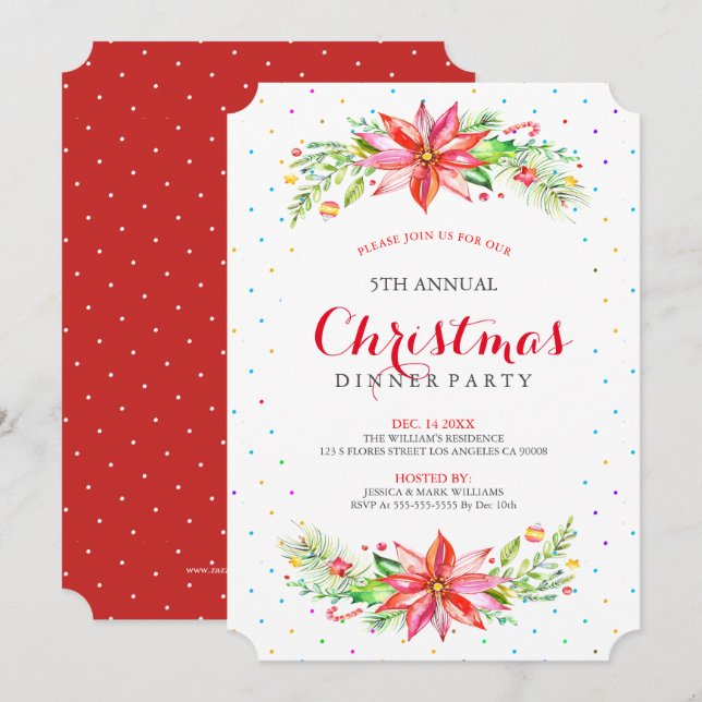 Christmas bouquet border dinner invitation (Front/Back)