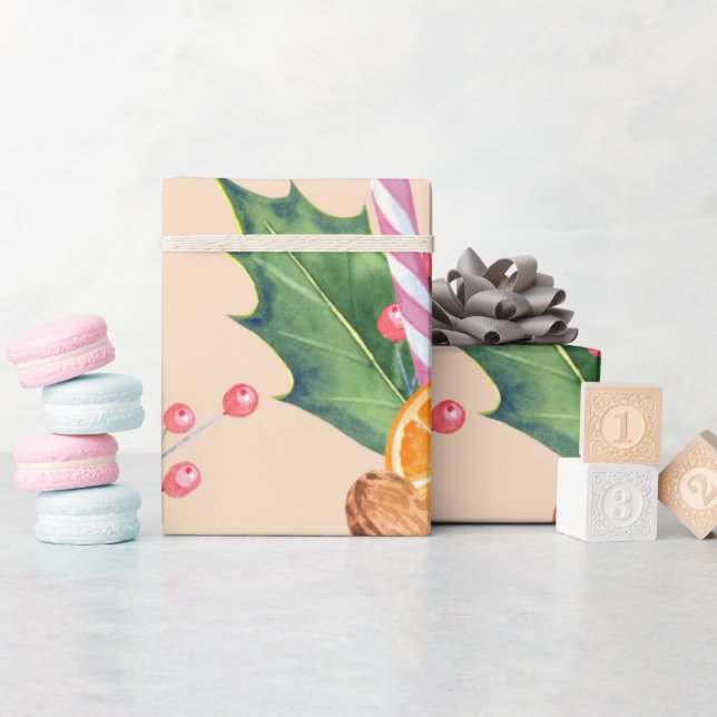 Christmas Bouquet Burnt Orange Candy Barry Wrapping Paper (Baby Shower)