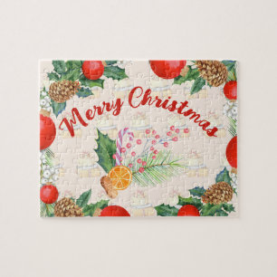 Christmas Bouquet Burnt Orange Candy Barry Wreath Jigsaw Puzzle