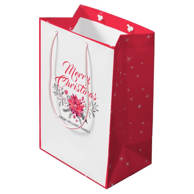Christmas Bouquet & Modern Typography Medium Gift Bag (Back Angled)