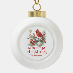 Christmas Bouquet Red Cardinals Ceramic Ball Christmas Ornament