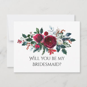 Christmas Bouquet Will You Be My Bridesmaid Card