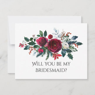 Christmas Bouquet Will You Be My Bridesmaid Card