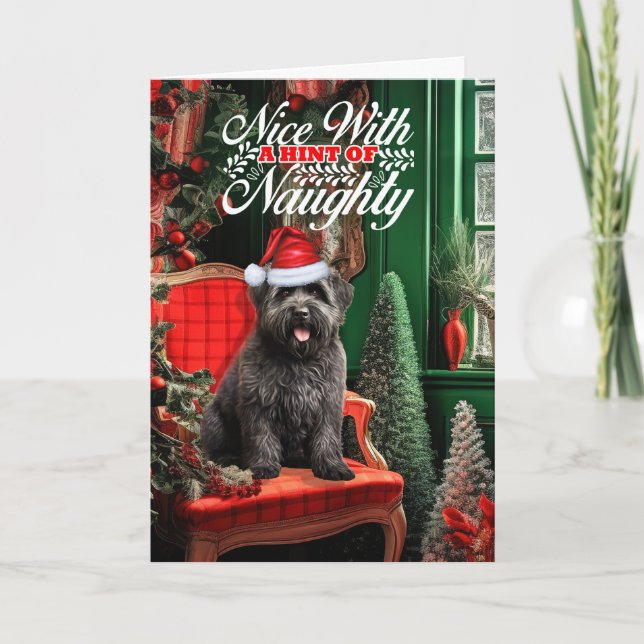 Christmas Bouvier des Flandres Dog Naughty or Nice Holiday Card (Front)