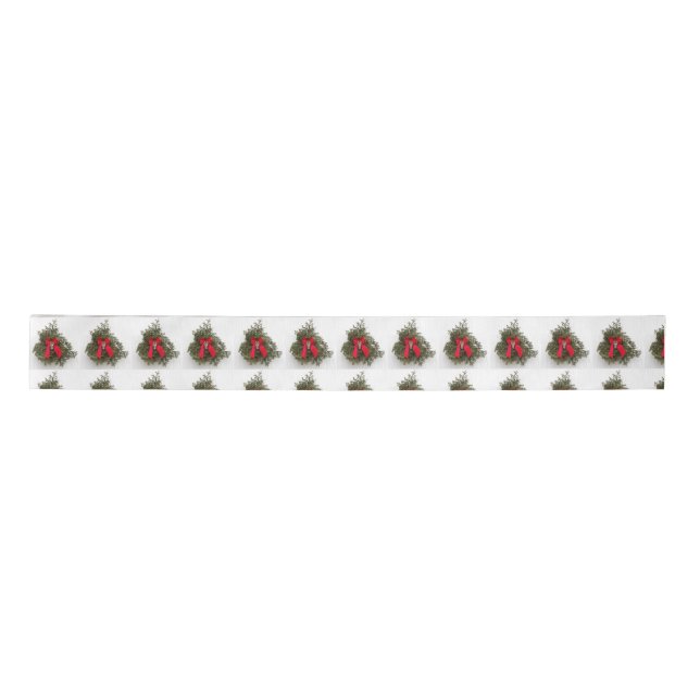 Christmas Bow and Pine tree on a Barn Satin Ribbon (Front)