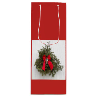 Christmas Bow and Pine Tree Wine Gift Bag