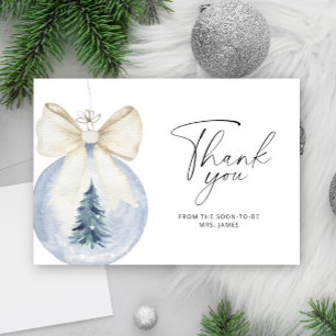 Christmas bow ball bridal shower thank you card