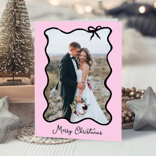 Christmas Bow   Black and Blush Pink Photo Frame Holiday Card
