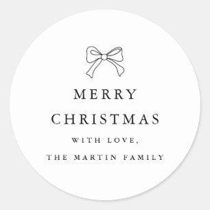 Christmas Bow Black and White Personalised Holiday Classic Round Sticker