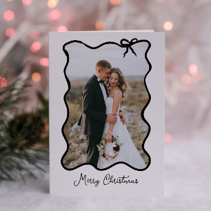 Christmas Bow   Chic Black and White Photo Frame Holiday Card