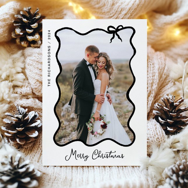 Christmas Bow | Chic Black and White Photo Frame Holiday Card (Creator Uploaded)