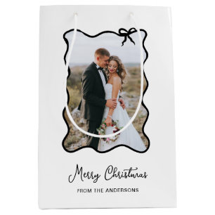 Christmas Bow   Chic Black and White Photo Frame Medium Gift Bag