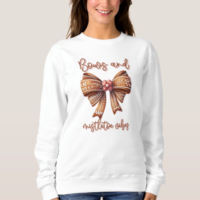 Christmas Bow Christmas Ginger Bread Bow Festive Sweatshirt (Front)
