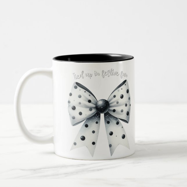Christmas Bow Christmas Polka Dots Bow Festive Two-Tone Coffee Mug (Left)