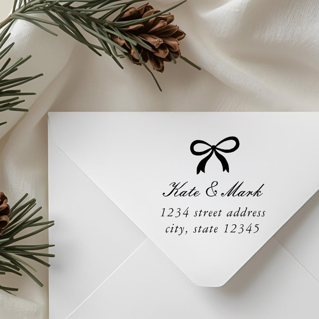 Christmas Bow Couple's Wedding Return Address Rubber Stamp (Creator Uploaded)