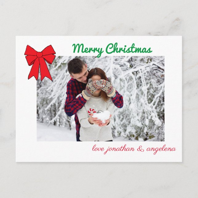 Christmas Bow & Deer Custom Photo Postcard (Front)