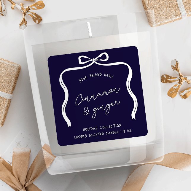 Christmas Bow Festive Product Label Navy & White (Creator Uploaded)