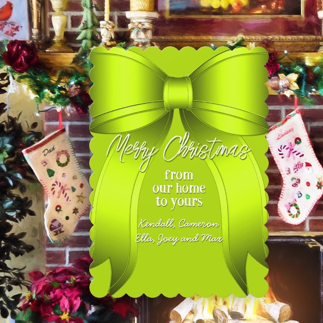 Christmas Bow Lime Green Greeting Card (Creator Uploaded)