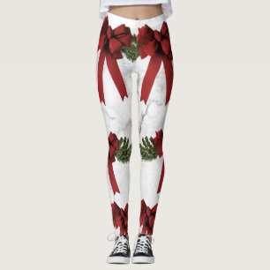 Christmas Bow & marble Print Leggings