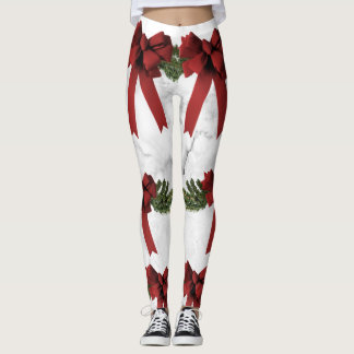 Christmas Bow & marble Print Leggings