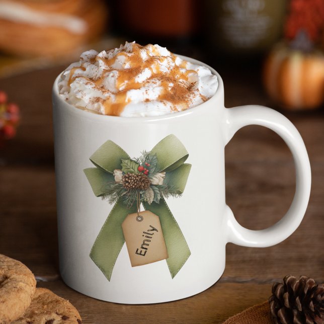 Christmas Bow Mug – Personalized Festive Name Mug (Creator Uploaded)