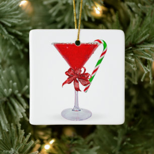 Christmas Bow On  Martini Cocktail Ceramic Ornament