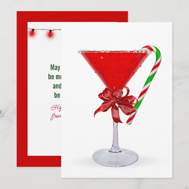 Christmas Bow On Martini Cocktail Holiday Card (Front/Back)