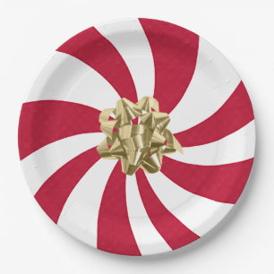 Christmas Bow on Peppermint Candy Paper Plate