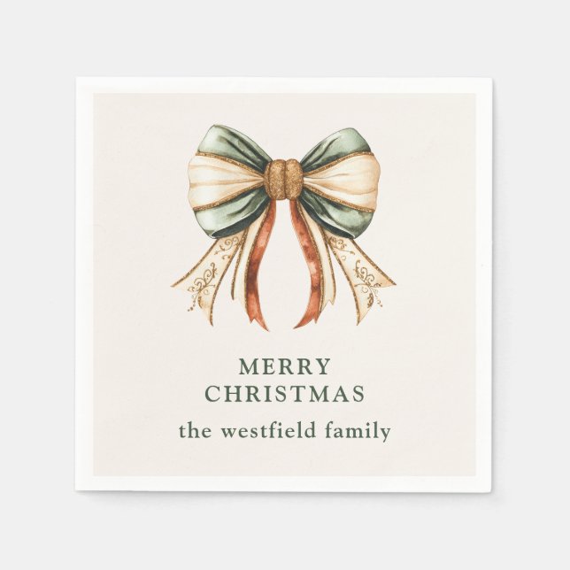 Christmas Bow Personalised Merry Christmas Napkin (Front)