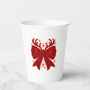 Christmas Bow Plaid Pattern Red Paper Cups