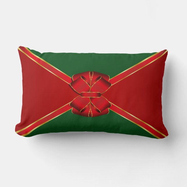 Christmas Bow Red and Green Lumbar Cushion (Front)
