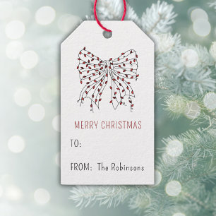 Christmas Bow Red Light Minimal Personalised Gift Tags