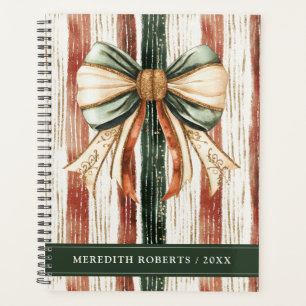 Christmas Bow Rustic Stripes Personalised Planner