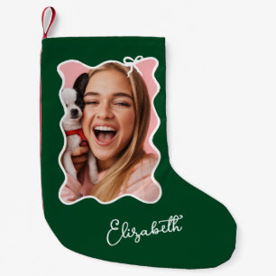 Christmas Bow Wavy Green and White Photo Frame Small Christmas Stocking