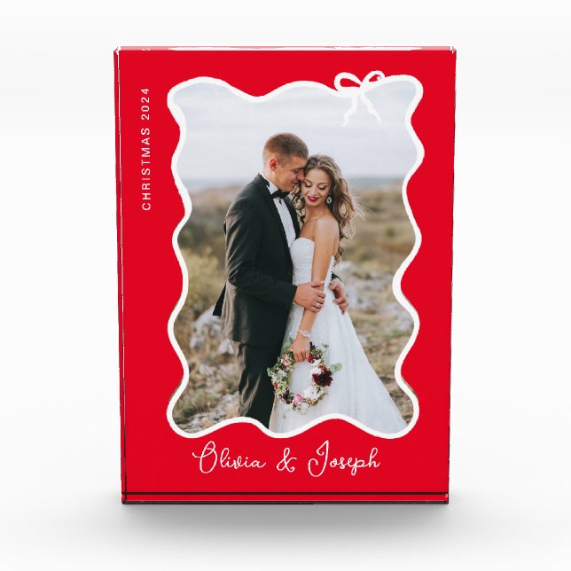 Christmas Bow | Wavy Red Photo Frame (Front)