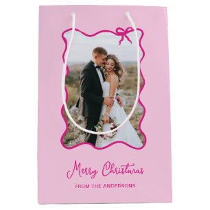 Christmas Bow   Whimsical Pink Photo Frame Medium Gift Bag