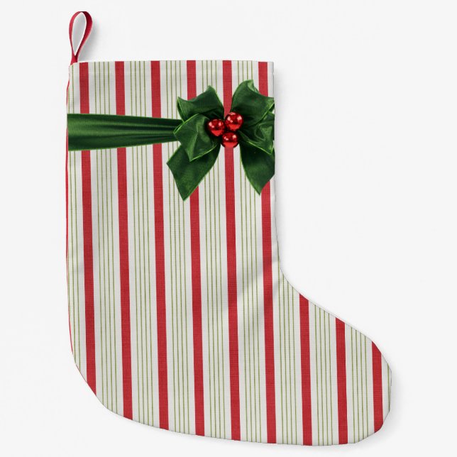 Christmas bow with stripey background small christmas stocking (Front)