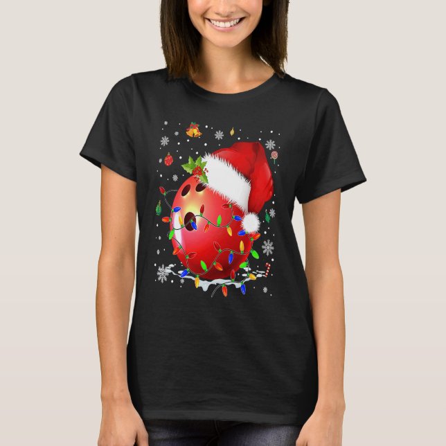 Christmas Bowling Ball Santa Hat Funny Sport Xmas  T-Shirt (Front)