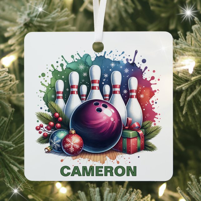 Christmas Bowling Enthusiast Custom Name Metal Tree Decoration (Creator Uploaded)
