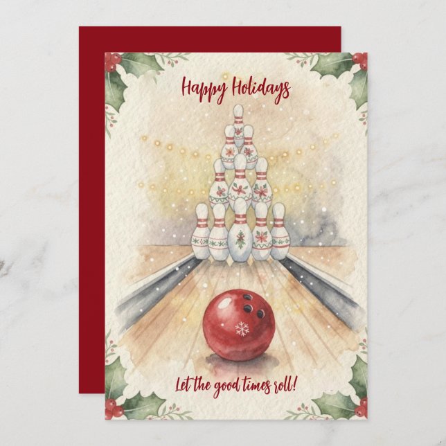Christmas Bowling Holiday Greeting Cards (Front/Back)