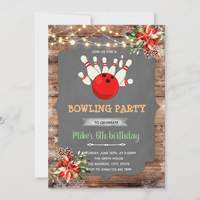 Christmas bowling party invitation (Front)