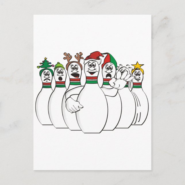 Christmas Bowling Pins Holiday Postcard (Front)